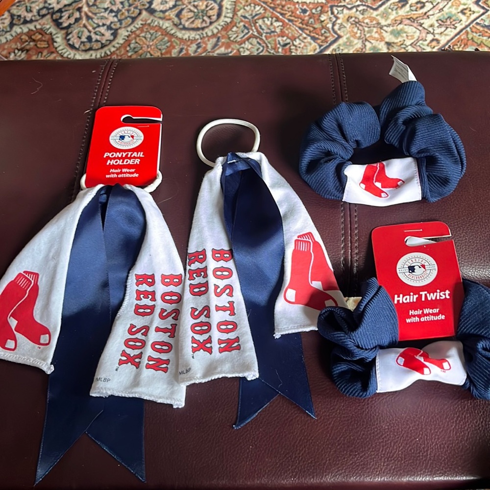 2 NWT & 2 Like New Red, White, & Blue Red Sox Hair Ties.